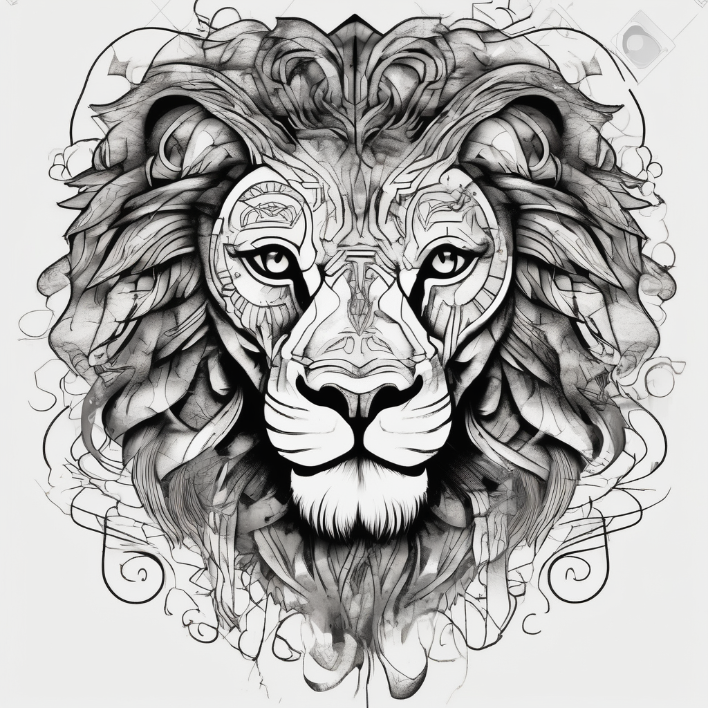 Tattooed lion back english dragon tattoo, design de tatouage Surréaliste généré par IA